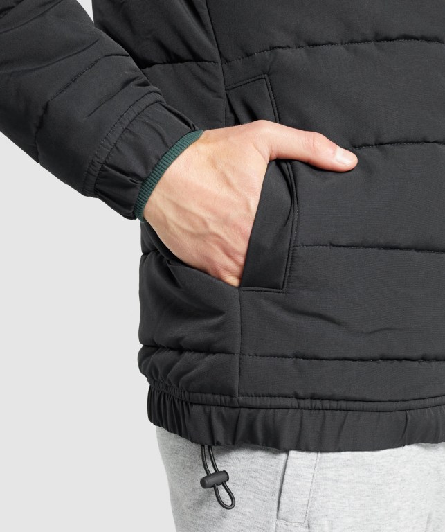 Gymshark Crest Puffer Ceket Erkek Siyah | 065-BZTOAK