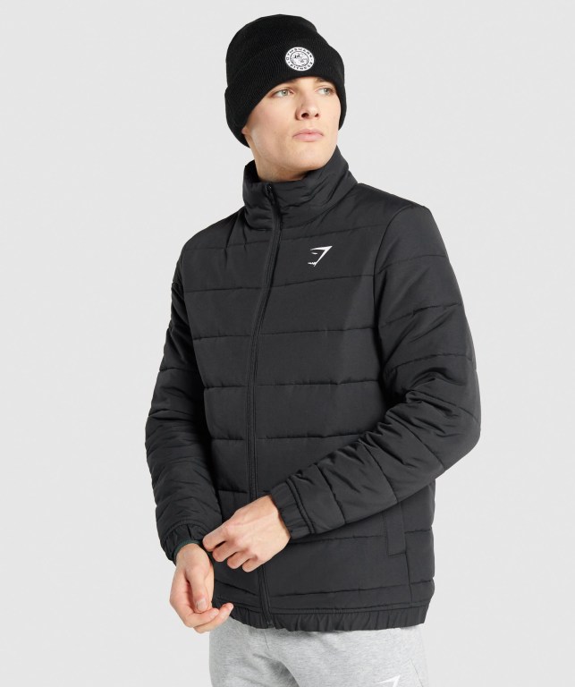 Gymshark Crest Puffer Ceket Erkek Siyah | 065-BZTOAK