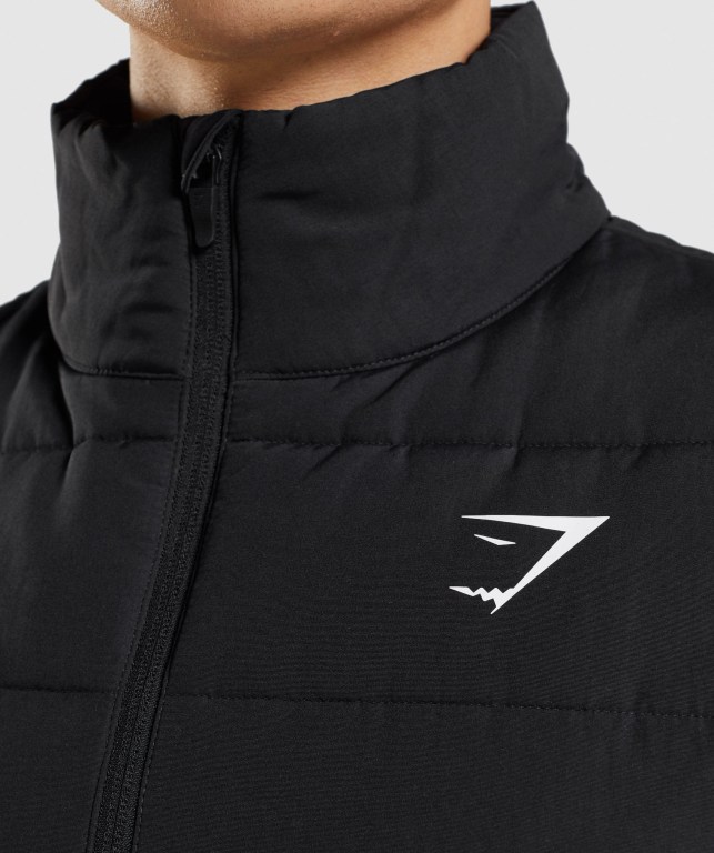 Gymshark Crest Puffer Vest Ceket Erkek Siyah | 013-ESDHQR