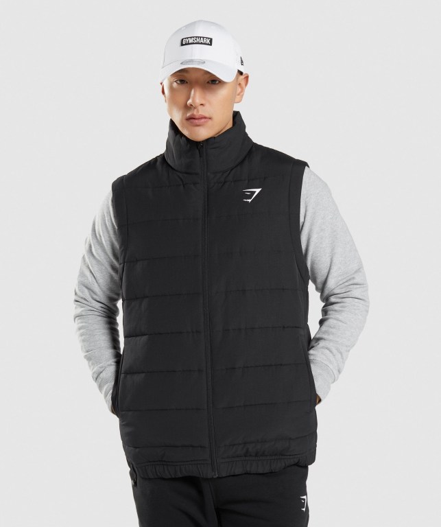 Gymshark Crest Puffer Vest Ceket Erkek Siyah | 013-ESDHQR