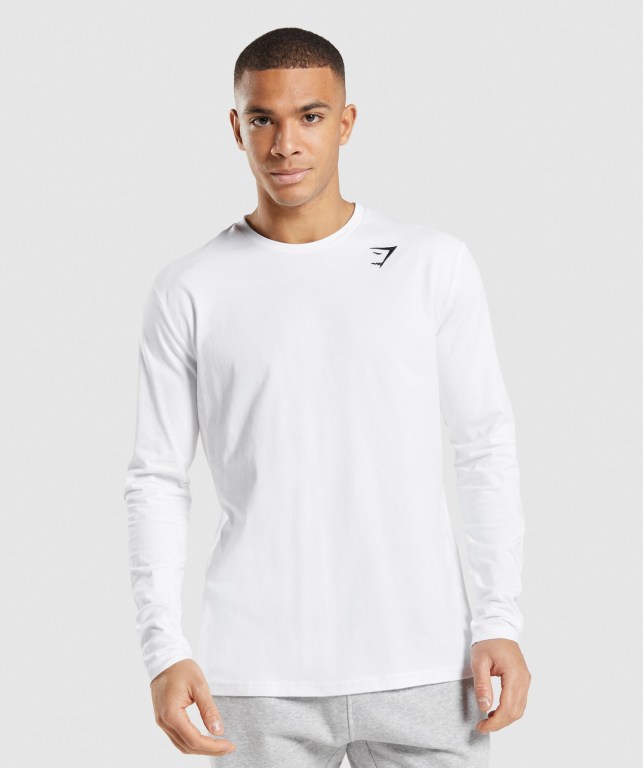 Gymshark Crest Tişört Erkek Beyaz | 127-XGVFOL