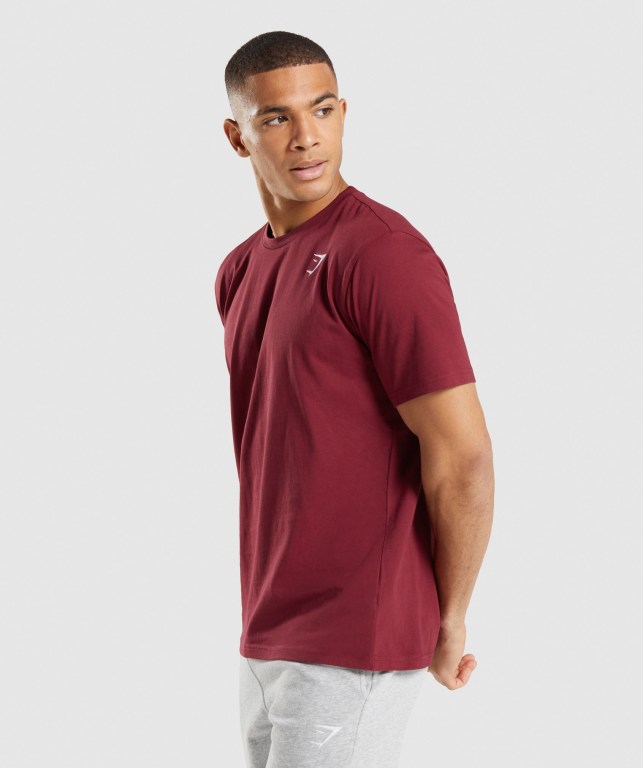 Gymshark Crest Tişört Erkek Bordo Kırmızı | 647-JOREQD