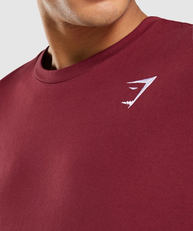 Gymshark Crest Tişört Erkek Bordo Kırmızı | 647-JOREQD