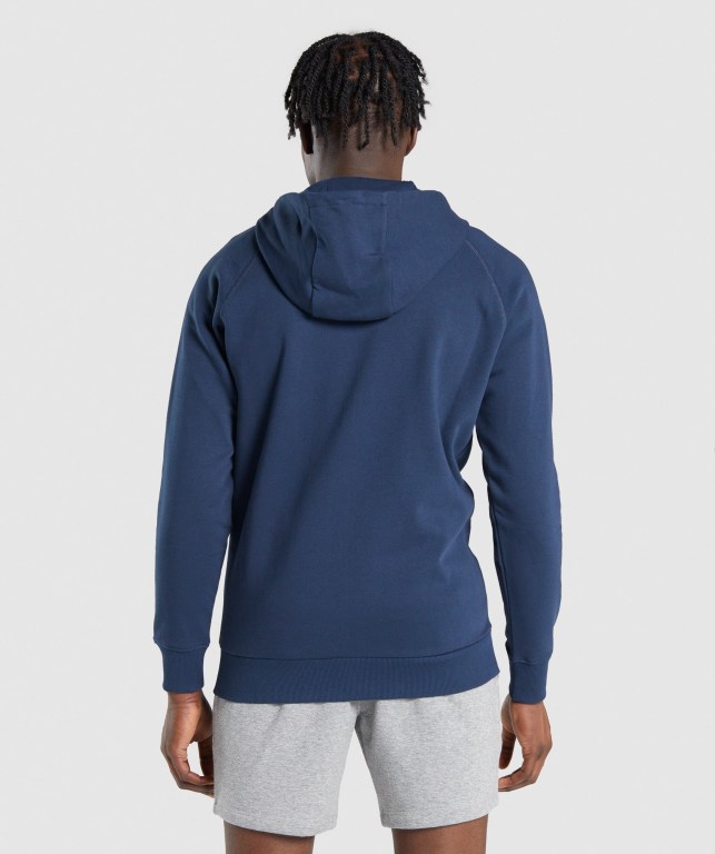 Gymshark Crest Zip Up Kapüşonlu Sweatshirt Erkek Lacivert | 347-NUKDXA