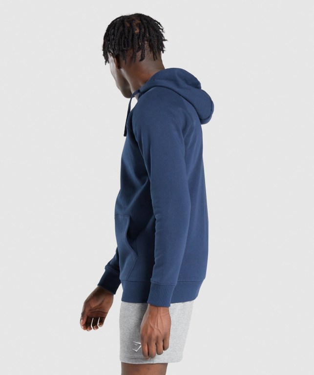 Gymshark Crest Zip Up Kapüşonlu Sweatshirt Erkek Lacivert | 347-NUKDXA