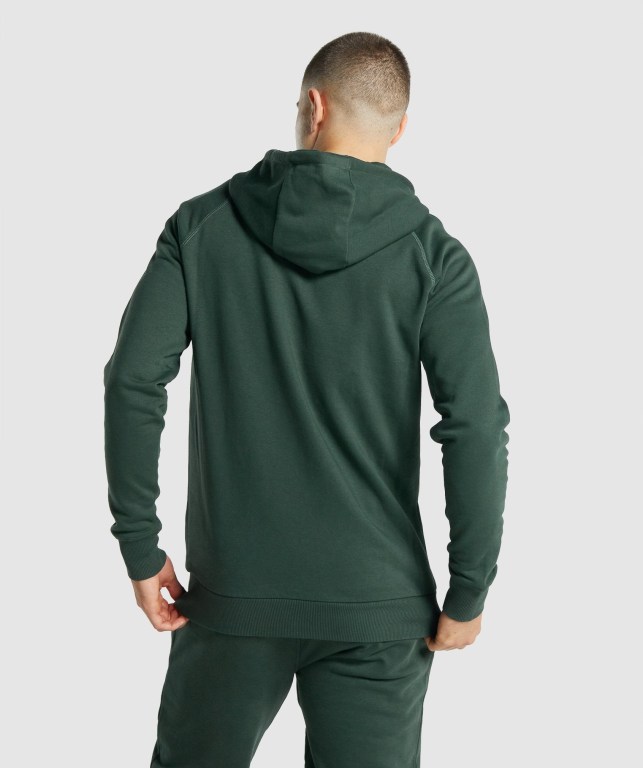 Gymshark Crest Zip Up Kapüşonlu Sweatshirt Erkek Koyu Yeşil | 469-WPEOGK