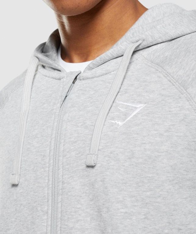 Gymshark Crest Zip Up Kapüşonlu Sweatshirt Erkek Açık Gri | 624-TJVICO