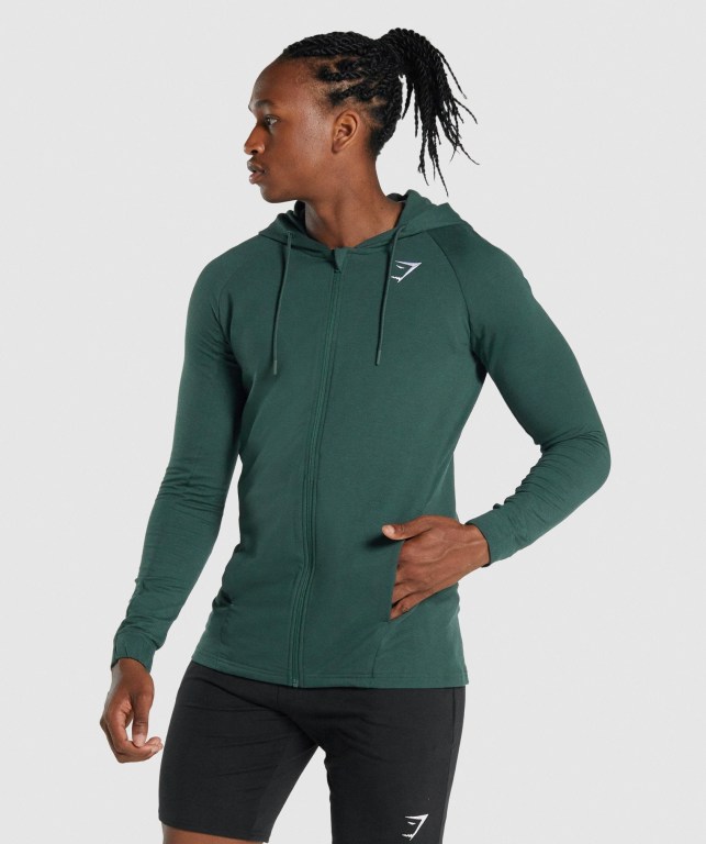 Gymshark Critical 2.0 Zip Up Kapüşonlu Sweatshirt Erkek Koyu Yeşil | 024-QAKIFN