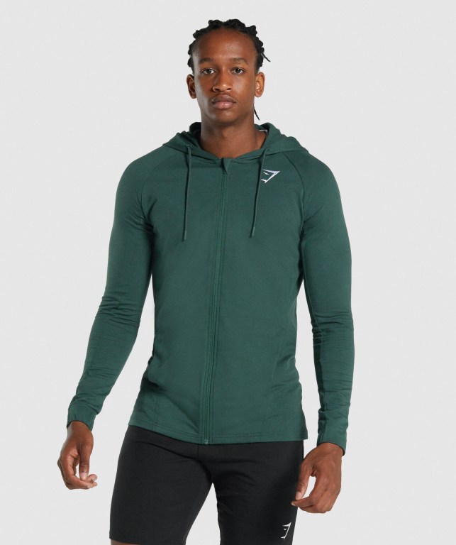 Gymshark Critical 2.0 Zip Up Kapüşonlu Sweatshirt Erkek Koyu Yeşil | 024-QAKIFN