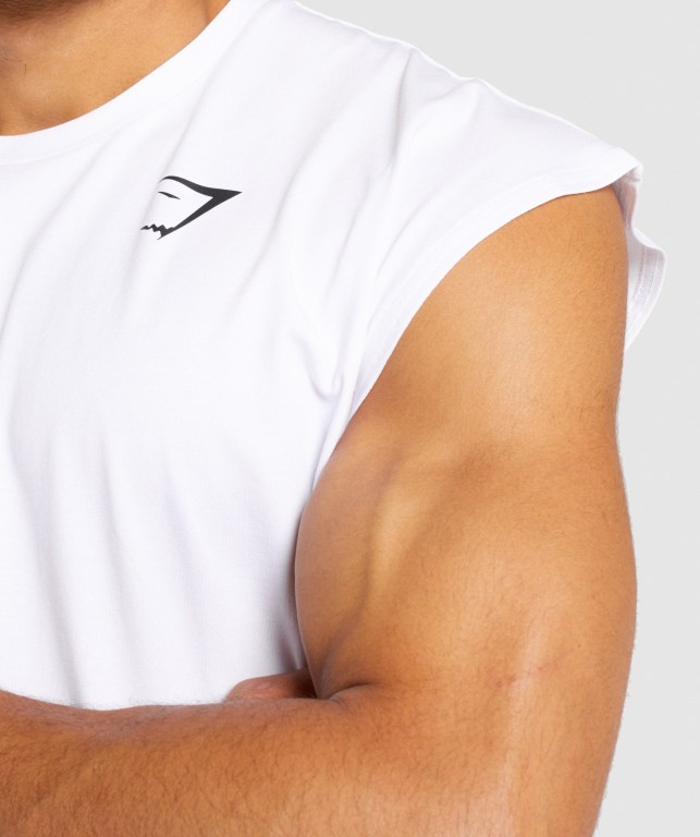 Gymshark Critical Cut Off Kolsuz Atlet Erkek Beyaz | 391-PTBQSI