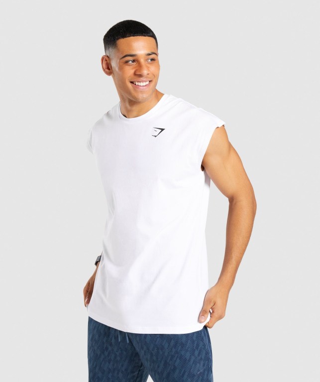 Gymshark Critical Cut Off Kolsuz Atlet Erkek Beyaz | 391-PTBQSI