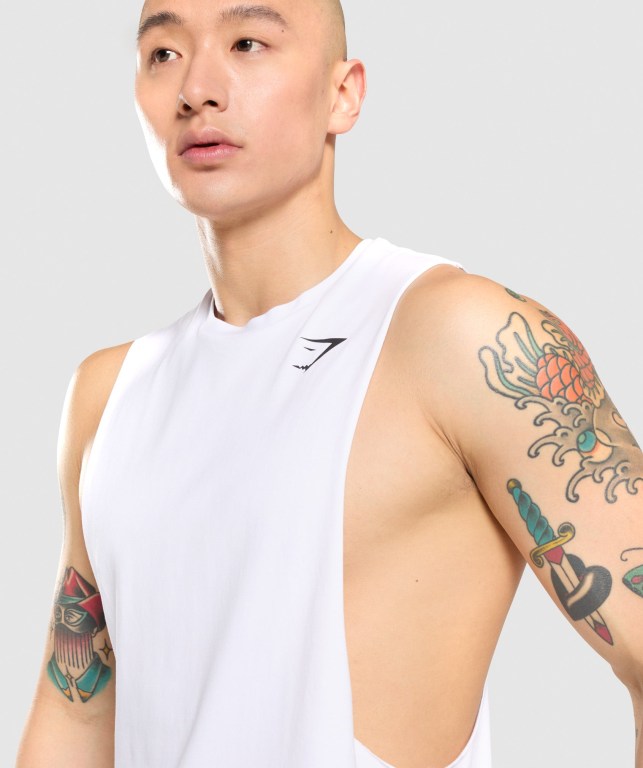 Gymshark Critical Drop Arm Atlet Erkek Beyaz | 259-LVZUDN