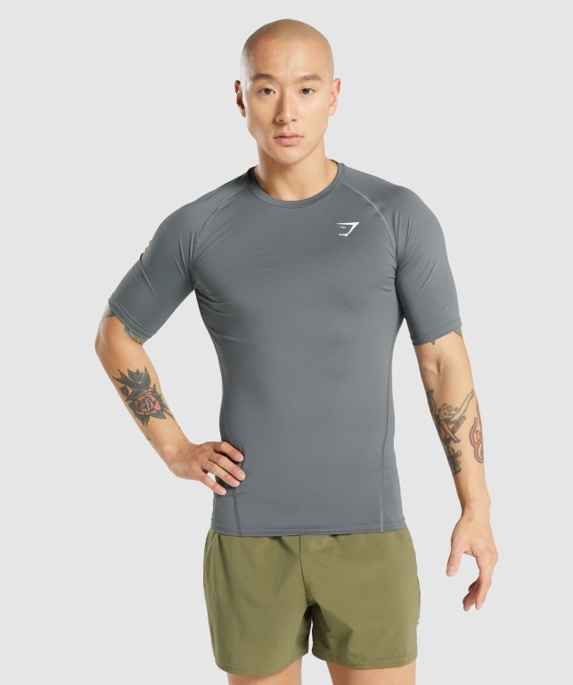 Gymshark Element Baselayer Tişört Erkek Gri | 253-SJDQCN