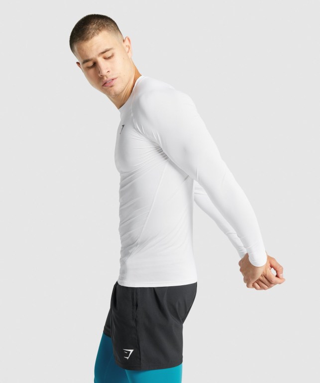 Gymshark Element Baselayer Tişört Erkek Beyaz | 328-RZPNTE