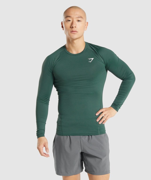 Gymshark Element Baselayer Tişört Erkek Koyu Yeşil | 435-XHOBWV