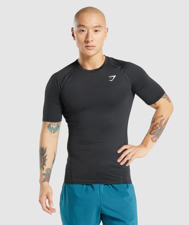 Gymshark Element Baselayer Tişört Erkek Siyah | 439-QNXLEO