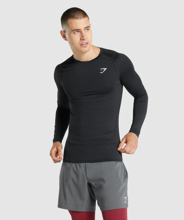 Gymshark Element Baselayer Tişört Erkek Siyah | 517-NWAGEL