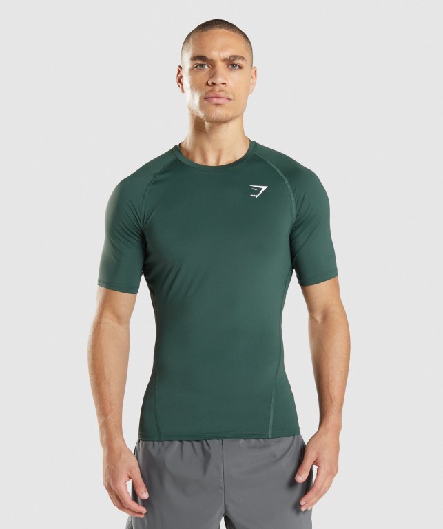 Gymshark Element Baselayer Tişört Erkek Koyu Yeşil | 815-LSTNXE