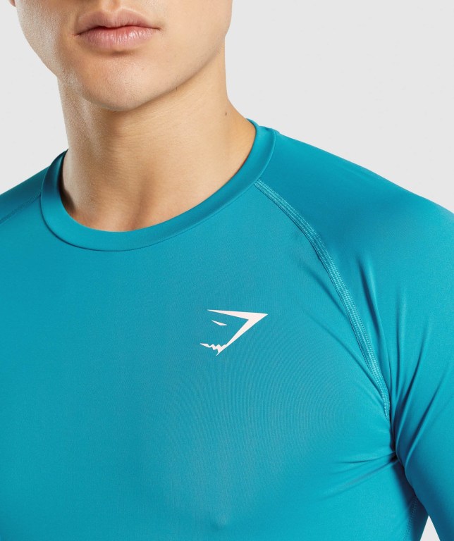 Gymshark Element Baselayer Tişört Erkek Mavi | 843-EGCRUO