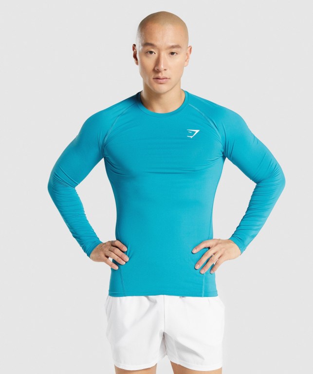 Gymshark Element Baselayer Tişört Erkek Mavi | 843-EGCRUO