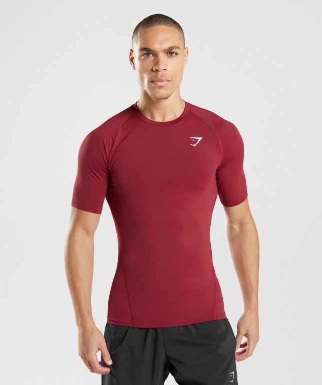 Gymshark Element Baselayer Tişört Erkek Bordo | 917-KWDLNA