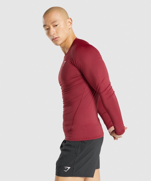 Gymshark Element Baselayer Tişört Erkek Bordo | 923-ITOSKZ