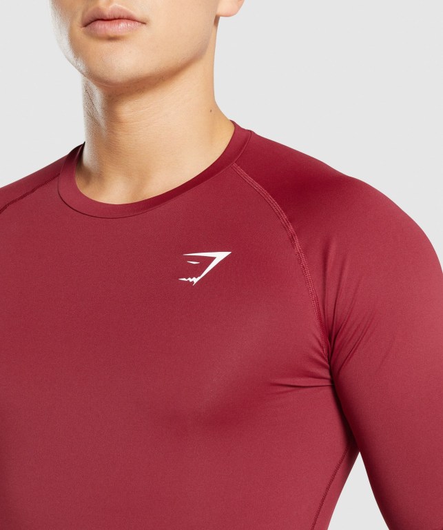 Gymshark Element Baselayer Tişört Erkek Bordo | 923-ITOSKZ