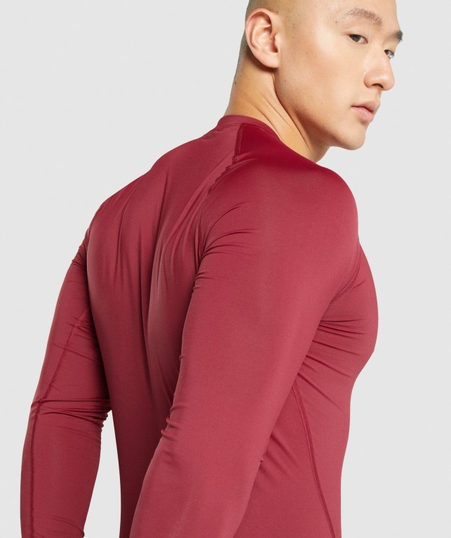 Gymshark Element Baselayer Tişört Erkek Bordo | 923-ITOSKZ