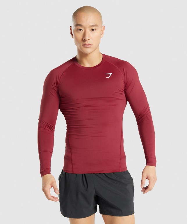 Gymshark Element Baselayer Tişört Erkek Bordo | 923-ITOSKZ