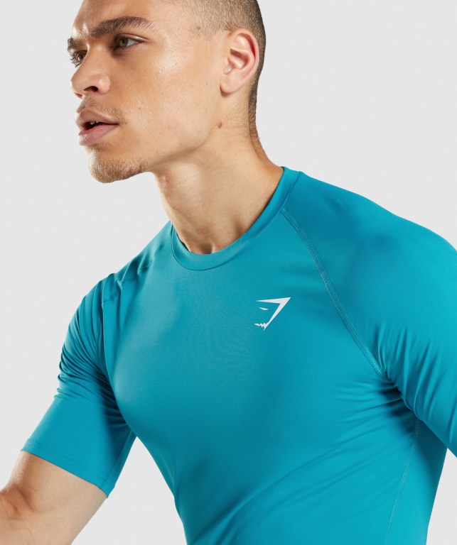 Gymshark Element Baselayer Tişört Erkek Mavi | 943-JCUVPG