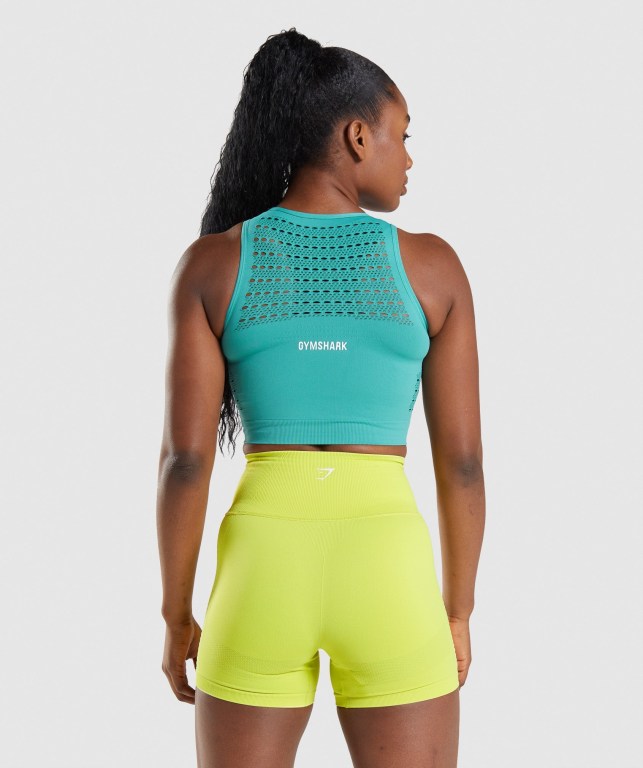 Gymshark Energy Seamless Crop Top Tişörtü Kadın Turkuaz | 290-ZAFTEP