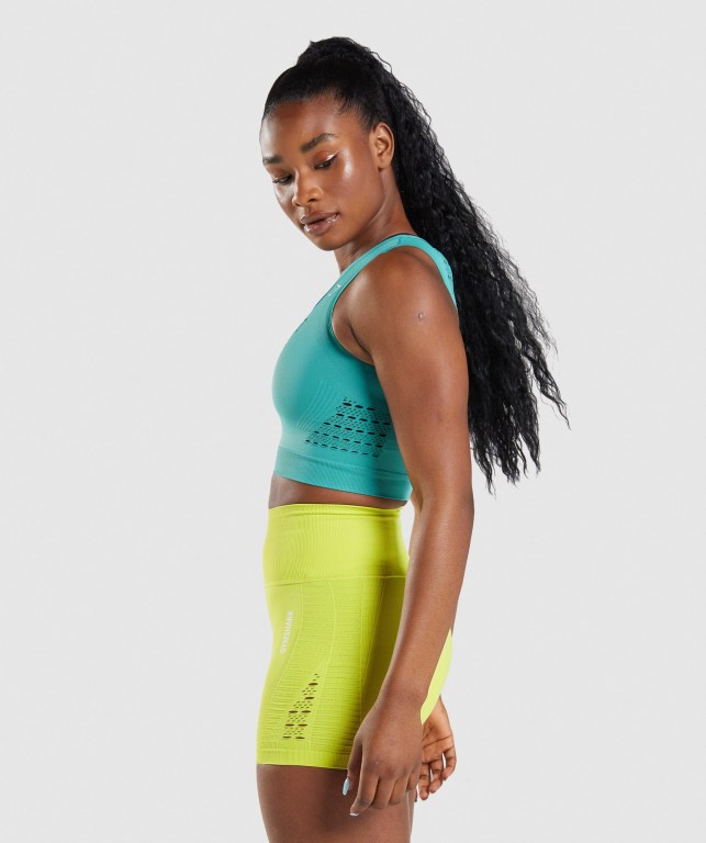 Gymshark Energy Seamless Crop Top Tişörtü Kadın Turkuaz | 290-ZAFTEP