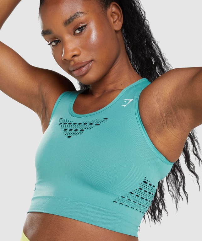 Gymshark Energy Seamless Crop Top Tişörtü Kadın Turkuaz | 290-ZAFTEP