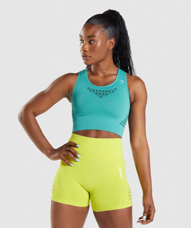 Gymshark Energy Seamless Crop Top Tişörtü Kadın Turkuaz | 290-ZAFTEP