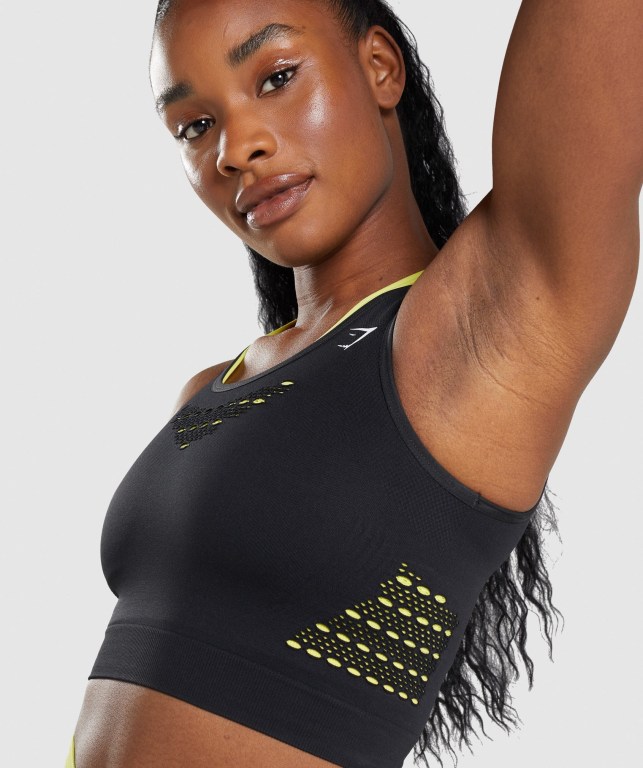 Gymshark Energy Seamless Crop Top Tişörtü Kadın Siyah | 940-HMXDOW