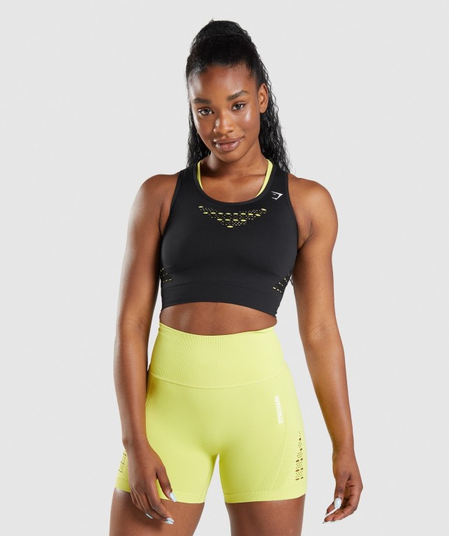 Gymshark Energy Seamless Crop Top Tişörtü Kadın Siyah | 940-HMXDOW