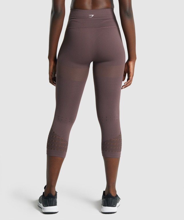 Gymshark Energy Seamless Cropped High Waisted Tayt Kadın Kahverengi | 387-KXAWUZ