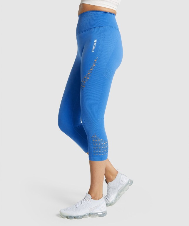 Gymshark Energy Seamless Cropped High Waisted Tayt Kadın Mavi | 436-PEMFHT