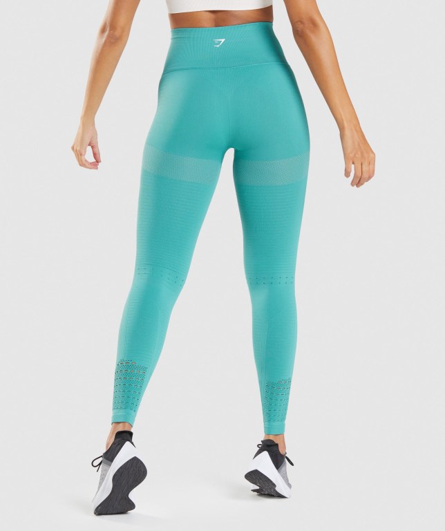 Gymshark Energy Seamless High Waisted Tayt Kadın Turkuaz | 723-RZOEYD