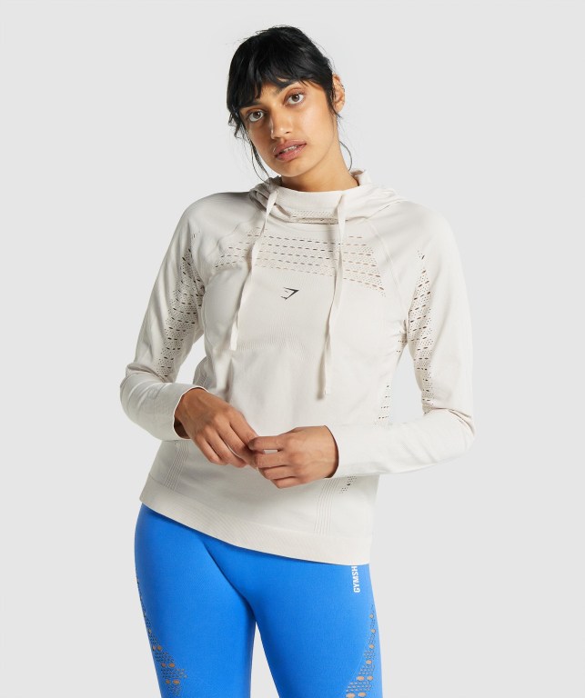 Gymshark Energy Seamless Kapüşonlu Sweatshirt Kadın Krema | 037-FXGZVB