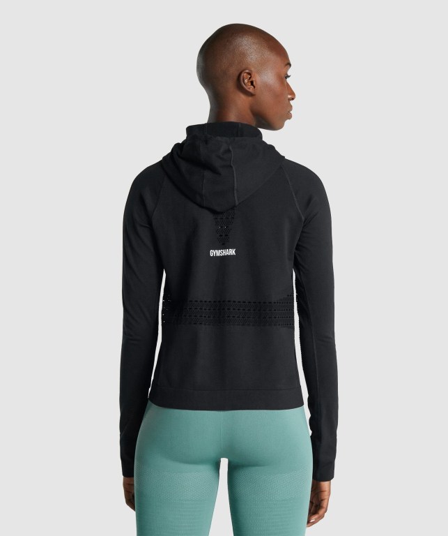 Gymshark Energy Seamless Kapüşonlu Sweatshirt Kadın Siyah | 625-ROKFNZ