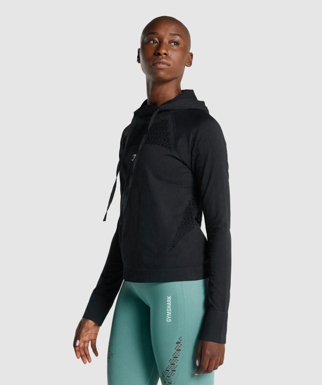 Gymshark Energy Seamless Kapüşonlu Sweatshirt Kadın Siyah | 625-ROKFNZ