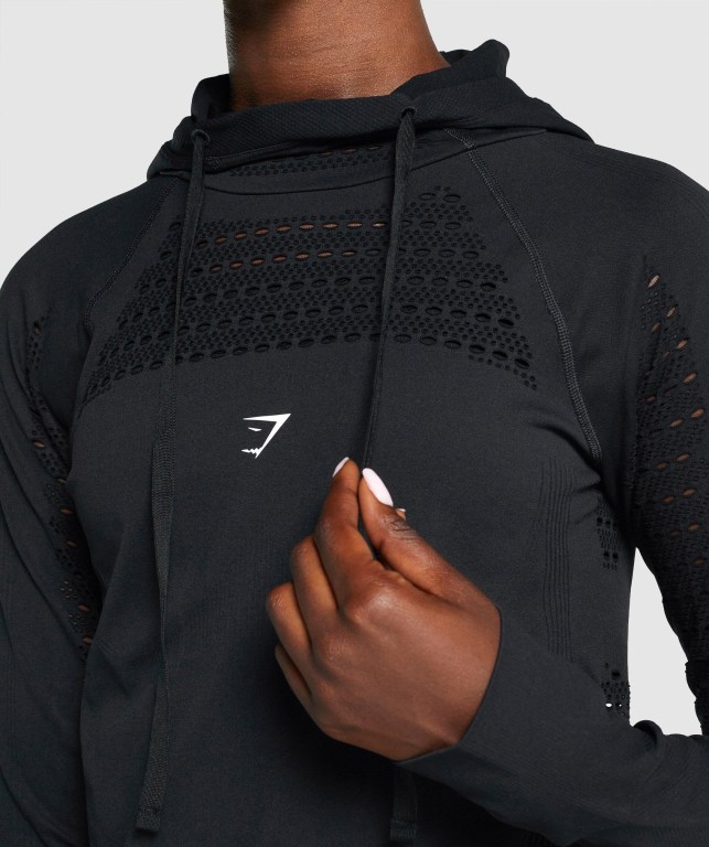 Gymshark Energy Seamless Kapüşonlu Sweatshirt Kadın Siyah | 625-ROKFNZ