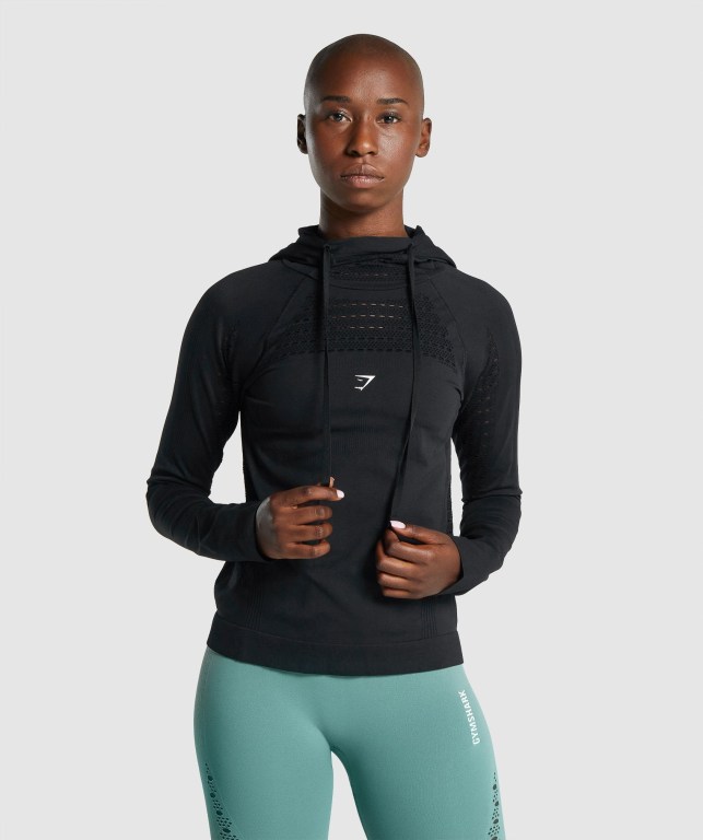 Gymshark Energy Seamless Kapüşonlu Sweatshirt Kadın Siyah | 625-ROKFNZ