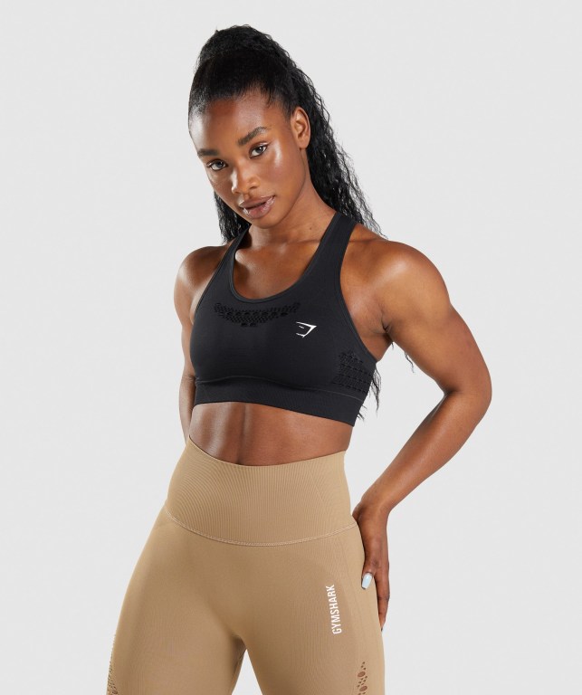 Gymshark Energy Seamless Spor Sütyeni Kadın Siyah | 284-UIRSMY