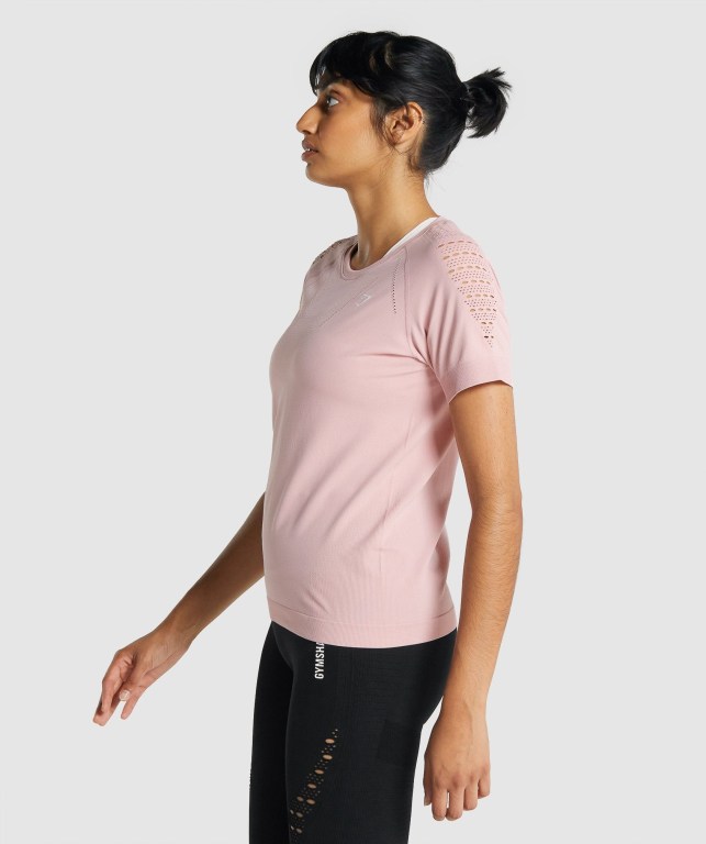 Gymshark Energy Seamless Tişört Kadın Açık Pembe | 348-MZPIRA