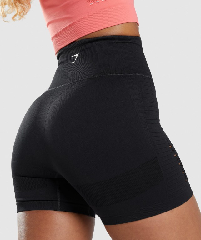 Gymshark Energy Seamless Şort Kadın Siyah | 601-BLFDJV