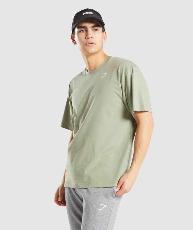 Gymshark Essential Oversized Tişört Erkek Açık Yeşil | 629-CEVKGJ