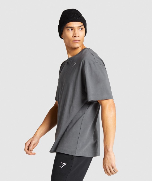 Gymshark Essential Oversized Tişört Erkek Gri | 697-AKOUEQ