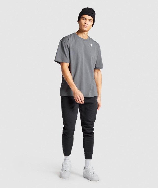 Gymshark Essential Oversized Tişört Erkek Gri | 697-AKOUEQ